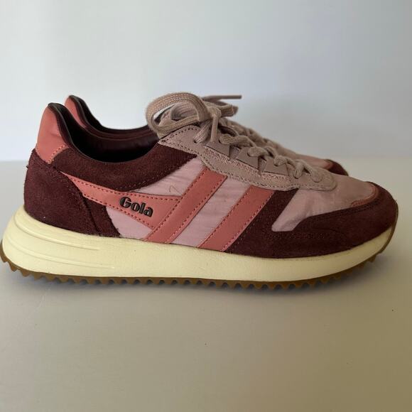Gola Women’s Daytona Sneakers 6 Pink Burgundy Retro Jogger Suede Nylon Trainers - Picture 7 of 14